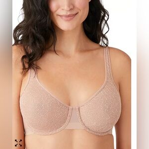 Wacoal‎ Underwire Unlined Full coverage Elegant Tan Lace Bra Sz 38C
